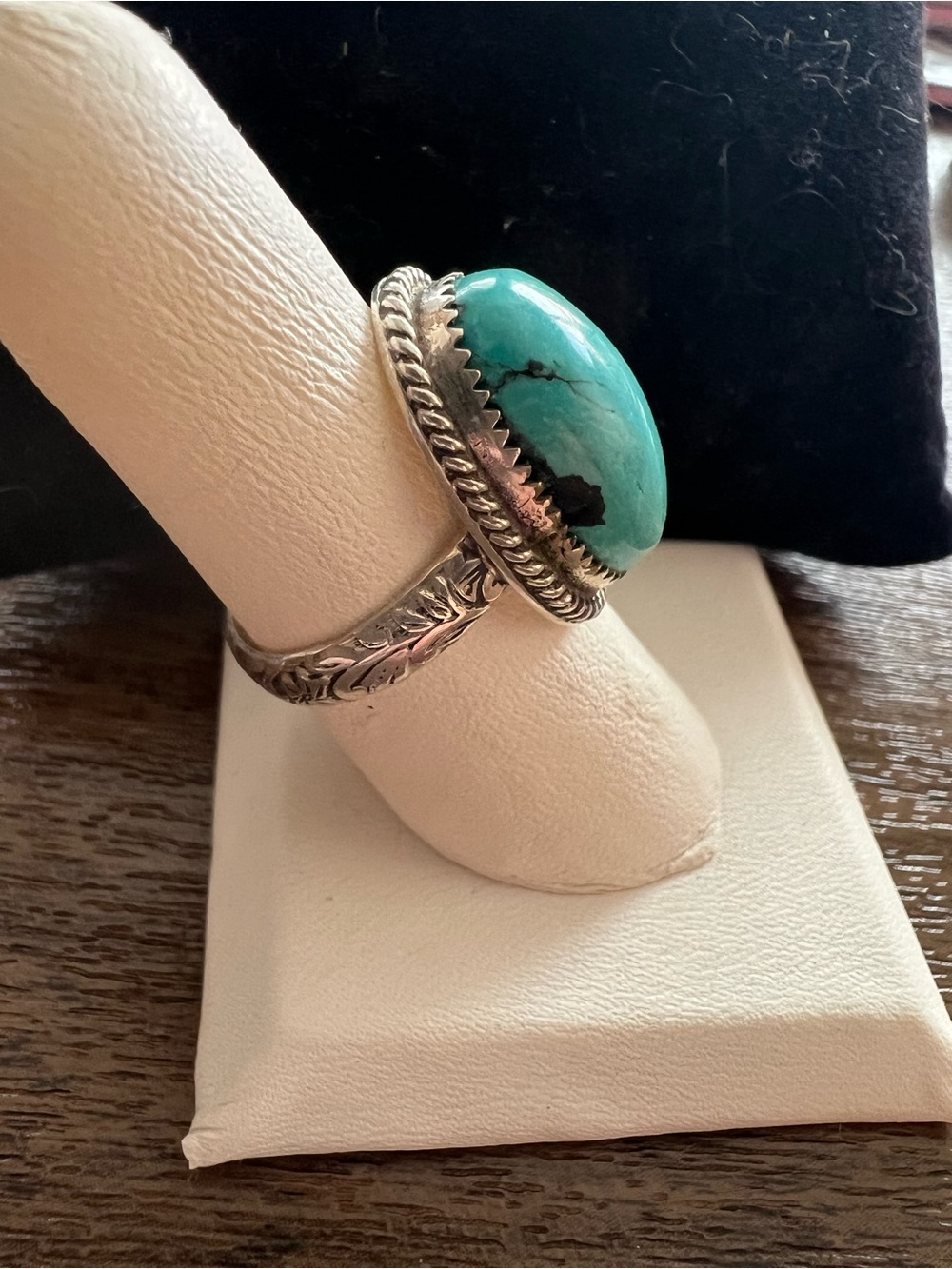 Sterling Turquoise Statement Ring with Silver Rope Setting - Picture 5 of 8
